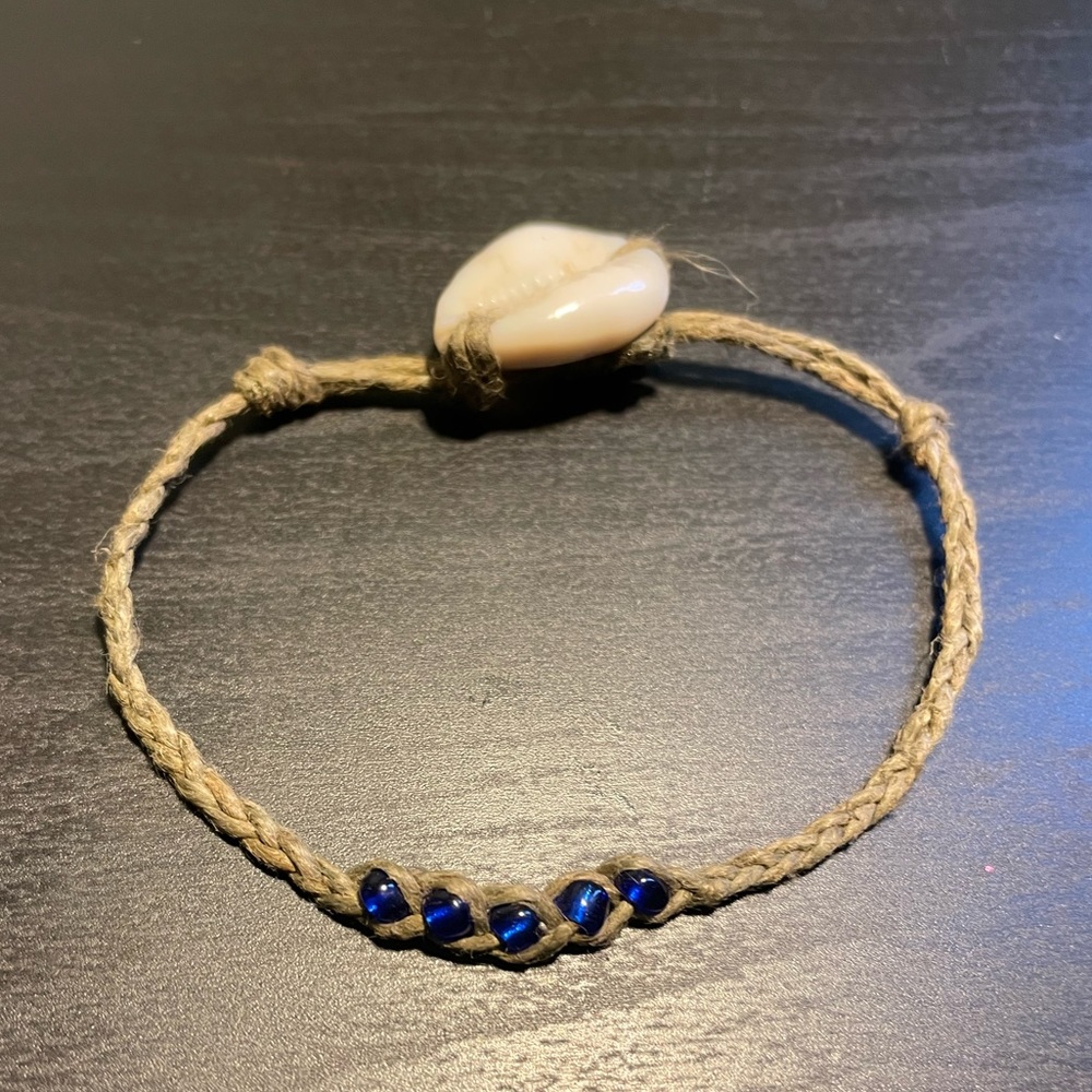Handmade Hemp & Glass bead Bracelet- Navy Blue M/L